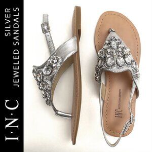 NWT INC International Concept Metallic Silver Jeweled Sandals Size 7